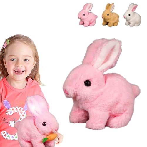 Bunby – Mein Realistischer Hase, Vitality Bliss Stoffhase Mit Geräuschen Und Bewegungen, Hüpfender Hase, Interaktives Elektronisches Haustier, Plüschhasenspielzeug, Realistisches Hasen-Stofftier(Pink, von Seymal