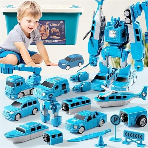 Constructo Modulares Verwandeln-Spielzeugset, Magnetisches Transform-Engineering-Autospielzeug mit Aufbewahrungsbox, Kleinkinder-Magnetblöcke for Kinder im Alter von 3–8 Jahren, Spielzeug(Blue-26pcs) von Seymal