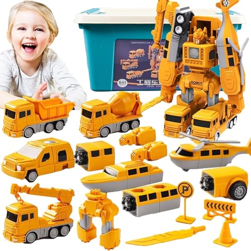 Constructo Modulares Verwandeln-Spielzeugset, Magnetisches Transform-Engineering-Autospielzeug mit Aufbewahrungsbox, Kleinkinder-Magnetblöcke for Kinder im Alter von 3–8 Jahren, Spielzeug(Yellow-26pcs von Seymal