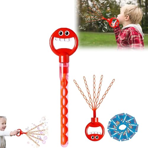 Seymal 32-Loch-Blasenstab Mit Lächelndem Gesicht, 32-Loch-Blasenspielzeug Mit Fünf Klauen, Smiley-Blasen-Zauberstab, Kinder-Blasenstab-Spielzeug Mit 10-Teiliger Blasen-Nachfüllung (Color : Red) von Seymal