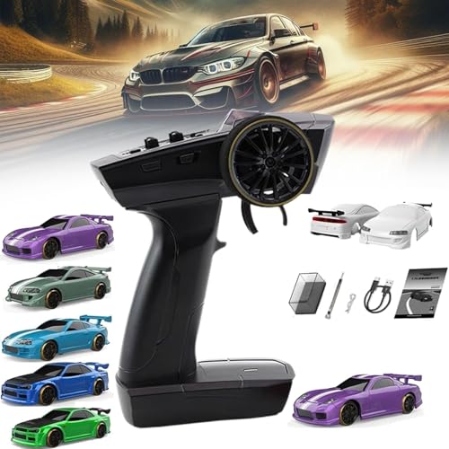 Seymal Thrill Turbos Rc Car, Maßstab 1:76 Drift Rc Car Thrill Drift Rc Car Mini mit Gyro, 2,4 GHz Thrill Turbo's Fernbedienung, Drifty Boyz Rc Car Mini, DIY-Muscheln, Typ-C-Lade-Thrill Turbos(Purple) von Seymal