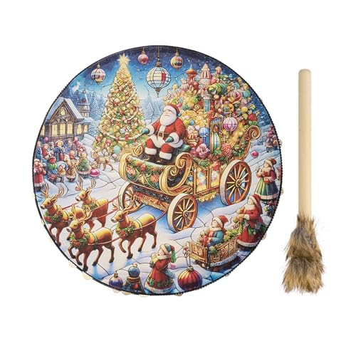 Seyrnicay Modische Schamanentrommel – Handgefertigte Weihnachtstrommel mit Rentier-Percussion-Motiv, dekorative Weihnachtsthema Instrumententrommel für Liebhaber, Töchter, Söhne, Freundinnen von Seyrnicay