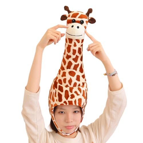 Seyrnicay Plüsch-Giraffenhut für Kinder, lustiger Giraffen-Kopfschmuck für Erwachsene – Foto-Requisiten, Tierform, Kopfbedeckung, Partyzubehör, Kopfbedeckung für Party, Karneval, Foto-Requisiten von Seyrnicay