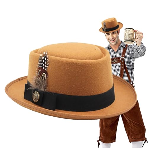 Seyrnicay Schwarzer Bowler Hut - Oktoberfest Hüte für Herren | Oktoberfest Outfits Damen, Oktoberfest Kostüm Accessoires mit Federn, Emblemen, für Oktoberfest, Volksfeste für Erwachsene von Seyrnicay