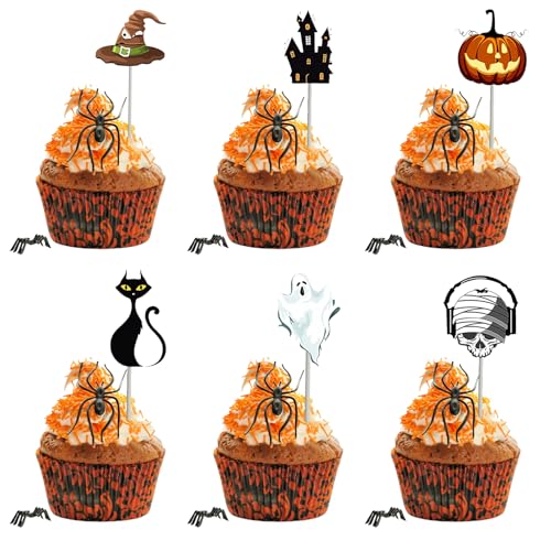 Halloween Cupcake Toppers - 36 Stück Halloween Tortendeko Halloween Picks mit Kürbis Geist Hexe Hut Fledermaus Katze Halloween Muffin Deko for Halloween Kuchen Deko Geburtstag Party Dekorationen von Sgehenr