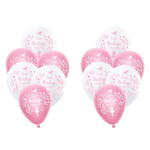 Kommunion Deko Luftballons, 12 Stück Taufe Deko Luftballons Rosa Weiß Erste Heilige Kommunion Helium Ballons Erstkommunion Party Deko für Innen Outdoor Konfirmation Deko Mädchen von Sgehenr