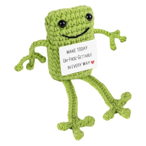 Sghtil Häkeltiere Frosch,Lustige Frösche - Niedlicher lustiger gestrickter positiver Frosch aus Wolle,Gehäkelte Frösche, emotionale, inspirierende Unterstützung, lustige von Sghtil