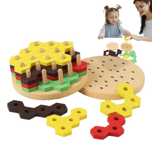 Sghtil Hamburger-Spielzeug, Essensspielzeug - Frühes Lernspielzeug aus Holz mit Hamburger-Lebensmitteln,Lebensmittelpuzzle fördert das logische Denken, Lernspielzeug, Fake-Food-Set für Kinder im von Sghtil