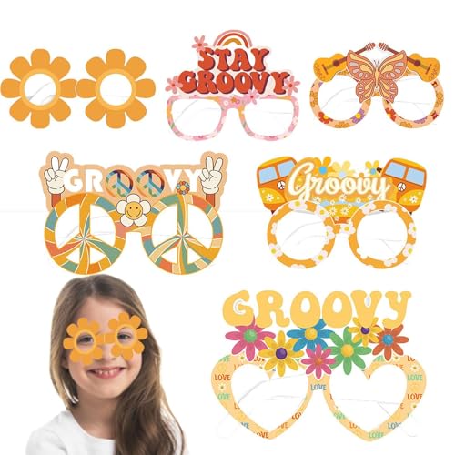 Sghtil Hippie-Brillen-Partypaket,Groovy-Brillen-Partygeschenke, 6 Stück lustige Brillen, Tragbare Retro-Partybrille für Feiern, Strand-Foto-Requisiten, Urlaubsdekorationen von Sghtil