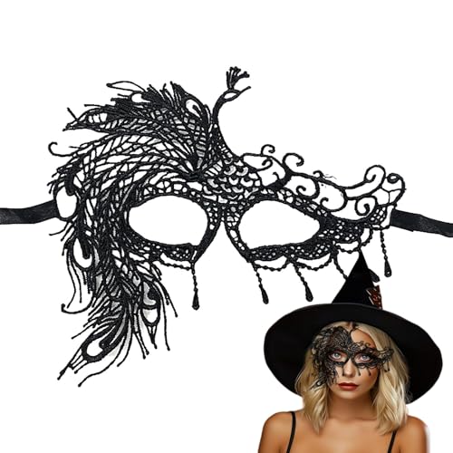 Sghtil Spitzen-Gesichtsbedeckung, schwarzes Maskenkostüm | Elegante Karnevals-Augenmaske mit Augenbinde - Tierförmige Maskerade-Augenmaske, Mottoparty, Cosplay-Zubehör für Bühnenauftritte von Sghtil