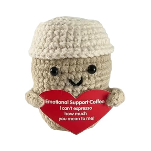 Shaersu Emotionale Unterstützung, gehäkelte Kaffeetasse, handgefertigte Häkelpuppe mit positiver Karte, niedliche gestrickte positive Puppe, Kaffeetasse, Puppen-Ornamente für Kinder und Erwachsene, von Shaersu