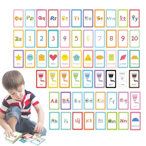 Shaersu Lernkarten für die Früherziehung,Alphabet-Lernkarten | Farben kognitive Karteikarten 58-teilige Alphabet-Karteikarten,Doppelseitige Lernspielzeug-Lernkarten im Taschenformat für Kinder und von Shaersu