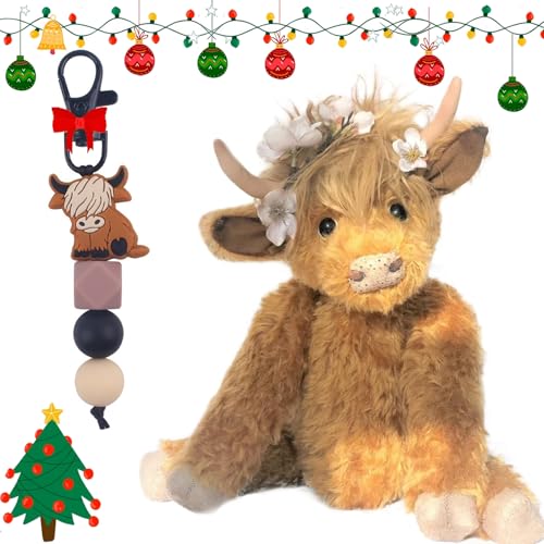 Shafaja Outfany Highland Cow Plush Toy, Sherum Highland Cow Plush Toy, Theorbi Highland Cow Plush Toy, Highland Cow Doll (Braun+Girlande) von Shafaja