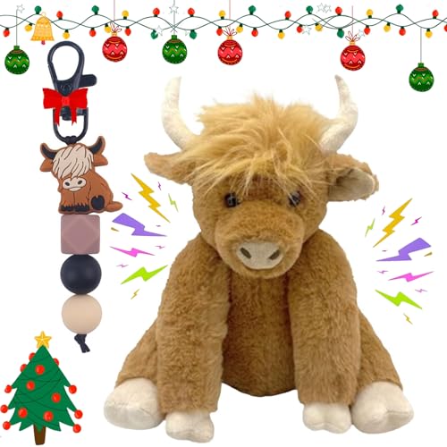 Shafaja Outfany Highland Cow Plush Toy, Sherum Highland Cow Plush Toy, Theorbi Highland Cow Plush Toy, Highland Cow Doll (Braun + Gesang) von Shafaja