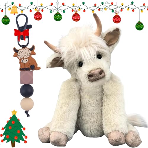 Shafaja Outfany Highland Cow Plush Toy, Sherum Highland Cow Plush Toy, Theorbi Highland Cow Plush Toy, Highland Cow Doll (Weiß) von Shafaja