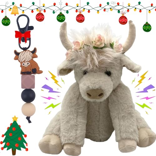 Theorbi Highland Cow, Theorbi Highland Cow Plush Toy, Highland Cow Stuffed Animal, Friendly Scottish Highland Cow Soft Plush Toy (White(Wearing a Wreath)) von Shafaja