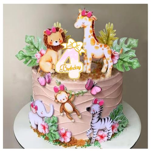 22Stk Tortendeko Kinder 4 Jahren, Geburtstag, Cake Topper Zoo Tortendeko Wald Tiere Kuchendeko Tiere Happy Birthday Tortendeko, Safari Zoo Dschungel Tortendeko, Torten Deko für 4 Jahr Mädchen Junge von Shamoparty