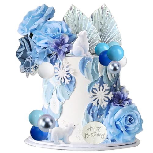 23Stk Eisbär Kuchen Topper, Schneeflocke Kuchen Topper, Winter Party Dekorationen, Damen Kuchen Topper, Hochzeit Dekorationen, Blaue Blume Kuchen Topper，Damen Tortendekoration von Shamoparty