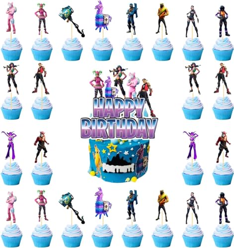 25Stk Geburtstag Tortendeko FortnTortendeko Happy Birthday Tortendeko Geburtstag Happy Birthday Cake Topper für Video game enthusiasts alter Junge und Mädchen von Shamoparty