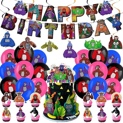 32Stk Gorilla Geburtstag Party Dekorationen, Gorilla Thema Party Dekoration liefert, Gorilla Spiel Party Zubehör, Cupcake Toppers, Gorilla Kuchen Dekorationen, Ballons, Banner von Shamoparty