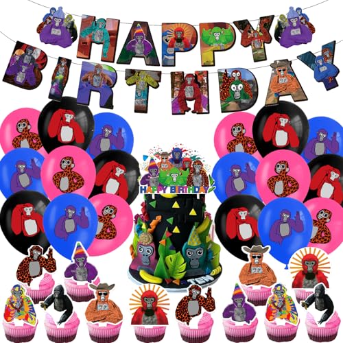 32Stk Gorilla Geburtstag Party Dekorationen, Gorilla Thema Party Dekoration liefert, Gorilla Spiel Party Zubehör, Cupcake Toppers, Gorilla Kuchen Dekorationen, Ballons, Banner von Shamoparty