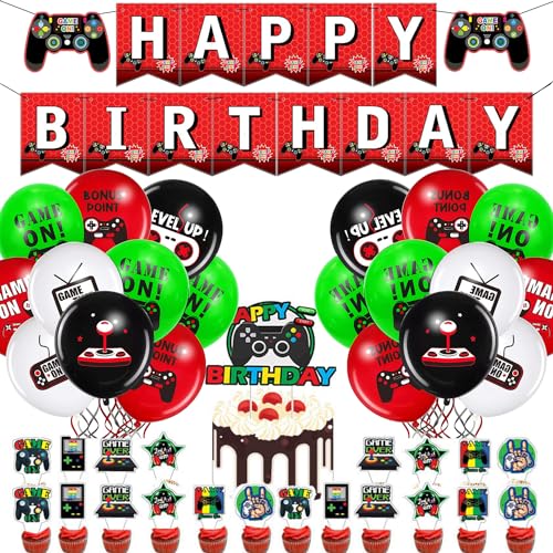 36 Stk Geburtstag Deko, Gamer Thema Party Dekoration, Video Game Party Zubehör, Jungen Gamer Deko Geburtstag, Videospiel Geburtstags Dekoration Ballon Set von Shamoparty