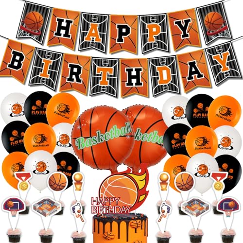 36Stk Basketball Party Dekorationen, Basketball Fan Geburtstagsfeiern, Basketball Geburtstag Party Dekorationen, Kinder Basketball Party Dekorationen, Jungen Basketball Ballons, Flaggen, Kuchen Dekora von Shamoparty