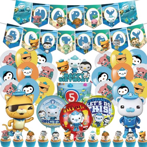 55Stk Kinder Geburtstag Party Dekoration Set, unter dem Meer Party Dekorationen, Octo-Naut Party Dekoration, Party Ballon Set, blaue Meer Party Ballons, Kuchen Dekorationen, Banner von Shamoparty