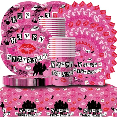 61Pcs Meangirl Birthday Table Deco, Lady decoration,Böse Mädchen, Rosa Mode Mädchen Party Teller,Tassen, Tischtücher, Servietten Bachelorette Party Geschirr, Bat Mitzvah Party von Shamoparty