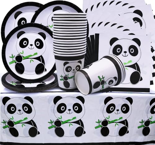 61Stk Panda Party Geschirr,Panda Geburtstag Dekoration,Panda Teller,Panda Tassen,Panda Servietten,Panda Tischdecke,für Jungen Mädchen Panda Thema Geburtstagsfeier von Shamoparty