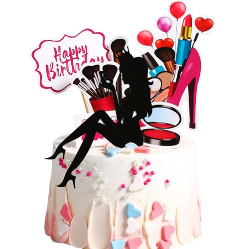 6Stk Mode Mädchen Makeup Tools Party Cosmetics Happy Birthday Lady Tortendeko Schminke Mädchen Tortendeko Kuchendekoration Cupcake Toppers Geburtstagskuchen Deko von Shamoparty