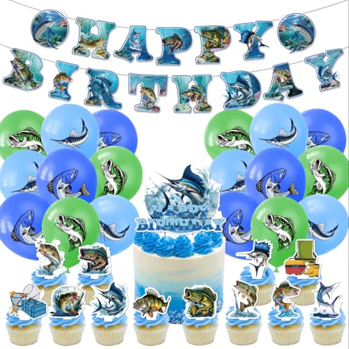 Angeln Geburtstagsparty Zubehör Angeln Party Dekorationen Set Angeln Geburtstag Banner Kuchen Cupcake Toppers Ballons für Gone Angeln Geburtstag Dekorationen von Shamoparty