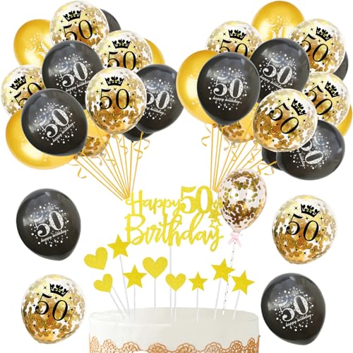 Gold 50th Cake Topper, Gold Happy 50th Birthday Cake Topper, Gold Pailletten Ballon Kuchen Topper, Gold Star und Herz Kuchen Topper, Alles Gute zum 50. Geburtstag Luftballon von Shamoparty