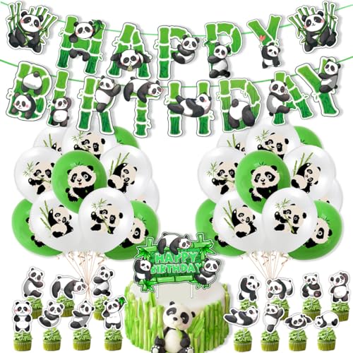 Panda Geburtstagsdeko Set,Panda Party Dekorationen,Panda Happy Birthday ,Panda Geburtstag Luftballoon,Panda Cake Topper,Panda Themen Babyparty,Party Zubehör von Shamoparty