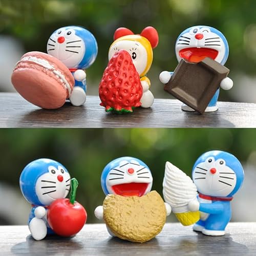 Skulpturen von 6 Niedlichen Mini Doraemon Figuren,Kuchendekoration，Cupcake Toppers，Gartenfiguren，Feengarten-Zubehör，Mikro Landschaft Gartendekoration von Shamoparty