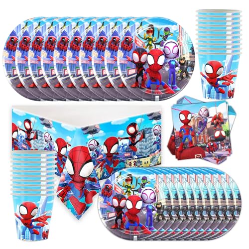 Spider Man und Geburtstag Dekoration Partygeschirr, 61 Stück Kindergeburtstag Dekoration Party Supplies Set, Spiderman Pappteller, Tasse, Tischdecke, Servietten It can Meet the Needs of 20 CHildren von Shamoparty