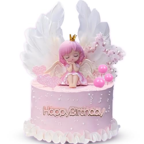 Tortendeko Engel Baby Geburtstag Kuchen Regenbogen Happy Birthday Ästhetisch gekrönte Federtorte, Kuchen Torten Topper für Kinder Mädchen von Shamoparty