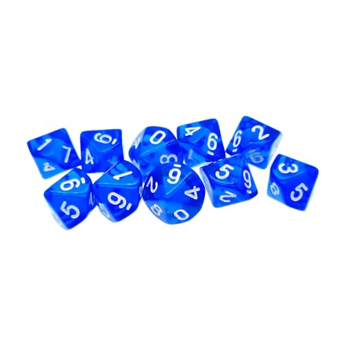 Würfel d10,Transparent Polyhedral Dice 10 Pack Blau 10 Seitige Würfel für DND MTG RPG Dungeons und Dragons Party Familiy Gathering Table Games 22mm von ShanBye