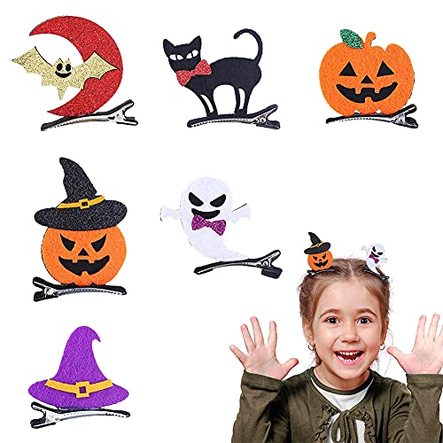 Shao hua 6 Stück Halloween Cartoon Haarschmuck Haarspangen Set,Kürbis Ghost Katze Hut Fledermaus Kopfschmuck für Mädchen Kostümzubehör Kopfbedeckung von Shao hua