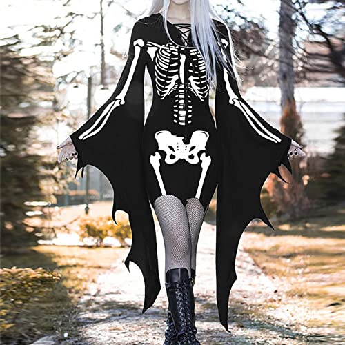 Shaohan Fledermausflügel-Kleid Halloween, Fledermausflügel-Kleide für Damen | Halloween Fledermaus Kostüm Kleidung - Damen Gothic-Kleid mit Fledermausärmeln, Partykleid für Halloween, (02-Schwarz, S) von Shaohan