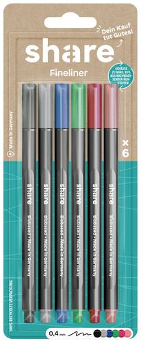 Share 4-0006-6 Fineliner Schwarz, Grau, Blau, Grün, Rot, Orange 0.4mm 1 Set von Share