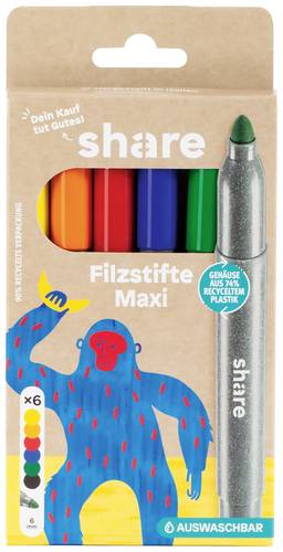 Share Fasermaler 4-0004-6 Gelb, Orange, Rot, Blau, Grün, Schwarz 6mm 1 Set von Share