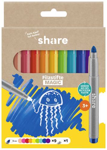 Share Fasermaler 4-0005-10 Lachs, Magenta, Rot, Orange, Gelb, Grün, Türkis, Blau, Violett 2 mm, 4m von Share