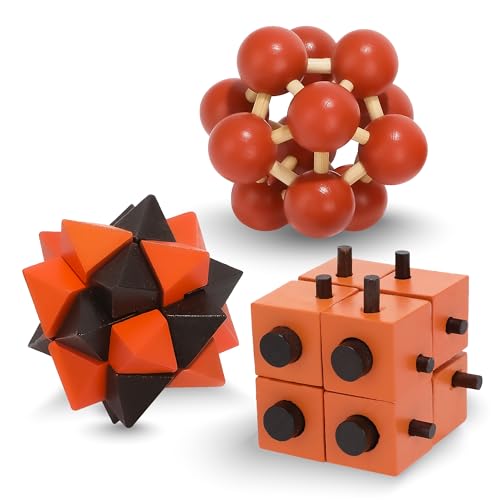 Sharp Brain Zone 3er-Pack Holzpuzzlespiele, Denksportaufgaben, Spielzeug – 3D-Puzzles für Jugendliche und Erwachsene – Holzpuzzlespiele für Familienfeiern als Geschenk – Denkspiele für Kinder von Sharp Brain Zone