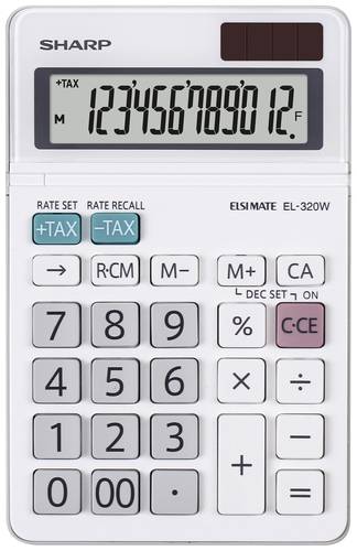 Sharp EL-320W Taschenrechner Weiß Display (Stellen): 12 batteriebetrieben, solarbetrieben von Sharp