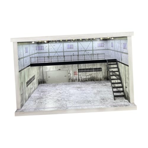 Sharplace 1/64 1/36 1/32 Maßstab Druckguss Auto Vitrine Acryl Staubdicht Doppelschicht Diorama Parkplatz für Modell Display Sammler, Graue Rechte Treppe von Sharplace