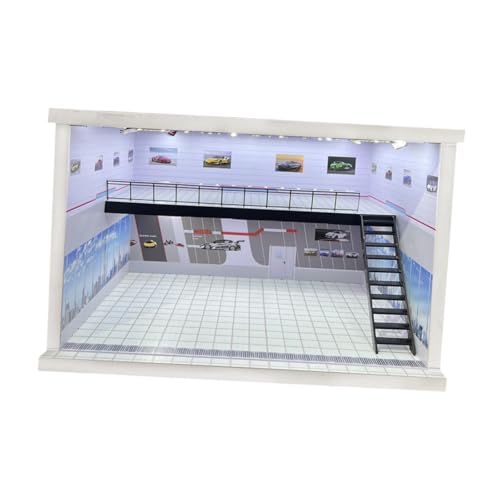 Sharplace 1/64 1/36 1/32 Maßstab Druckguss Auto Vitrine Acryl Staubdicht Doppelschicht Diorama Parkplatz für Modell Display Sammler, Weiße Rechte Treppe von Sharplace