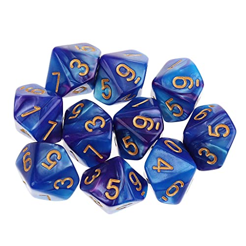 Sharplace 10 Stück DND Würfel für Rollenspiele, Polyedrische Würfel Dungeon and Dragons, Tischspielwürfel, 16 mm Acrylwürfel Puzzle Brettspielwürfel für Pathfinder DND RPG MTG D&D D10, Blau Lila von Sharplace