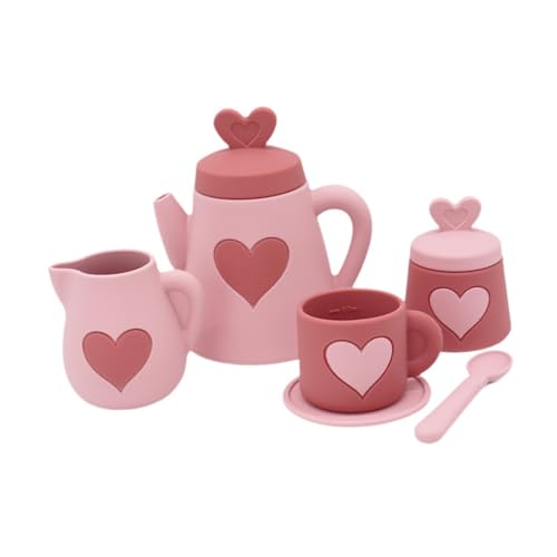 Sharplace Kids Tea Party Set Kitchen -Tischgeschirrsspielzeug mit Teekanne, Teebassen, Löffel und Untertasse frühes Montessori -Spielzeug für Geschenk, Ziegelrot von Sharplace