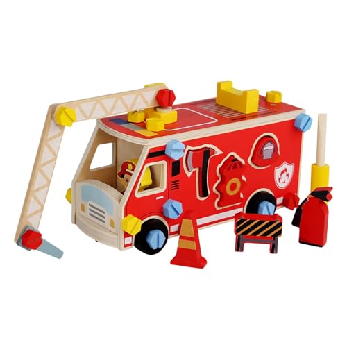 Sharplace Kinder Nuss und Bolzen Spielzeugholzblöcke Spielzeugauto -Holzbaubaugebäude Modellgebäude -Werkzeugkits für Kinder Jungen Mädchen Geschenk, Feuerwehrauto von Sharplace